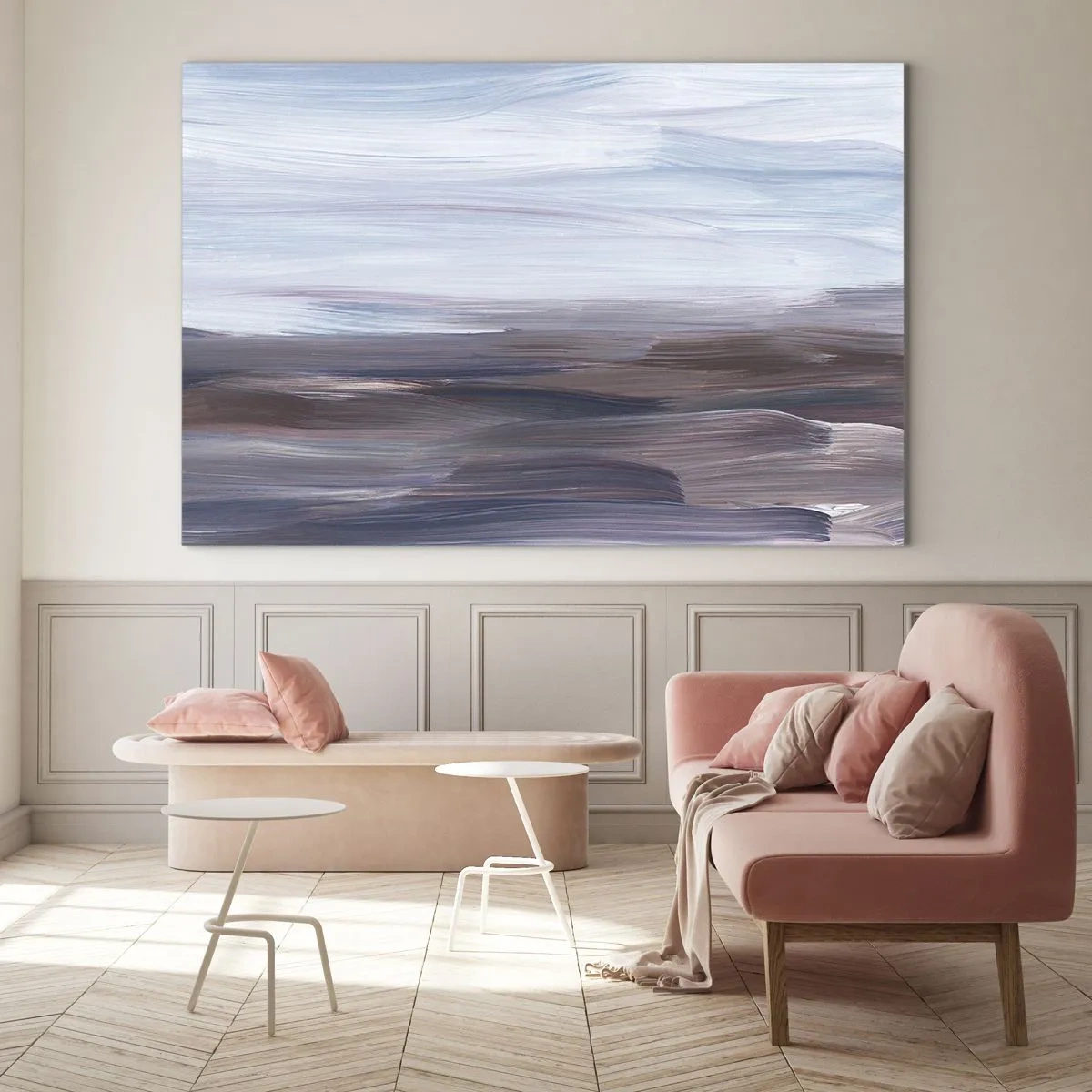 Glasbild - Bild auf glas - Horizontale Wasserstreifen in Blau- und Brauntönen im abstrakten Stil - 70x50cm - Elemente: Wasser - Moderne Wanddekoration für Wohnzimmer und Schlafzimmer ARTTOR