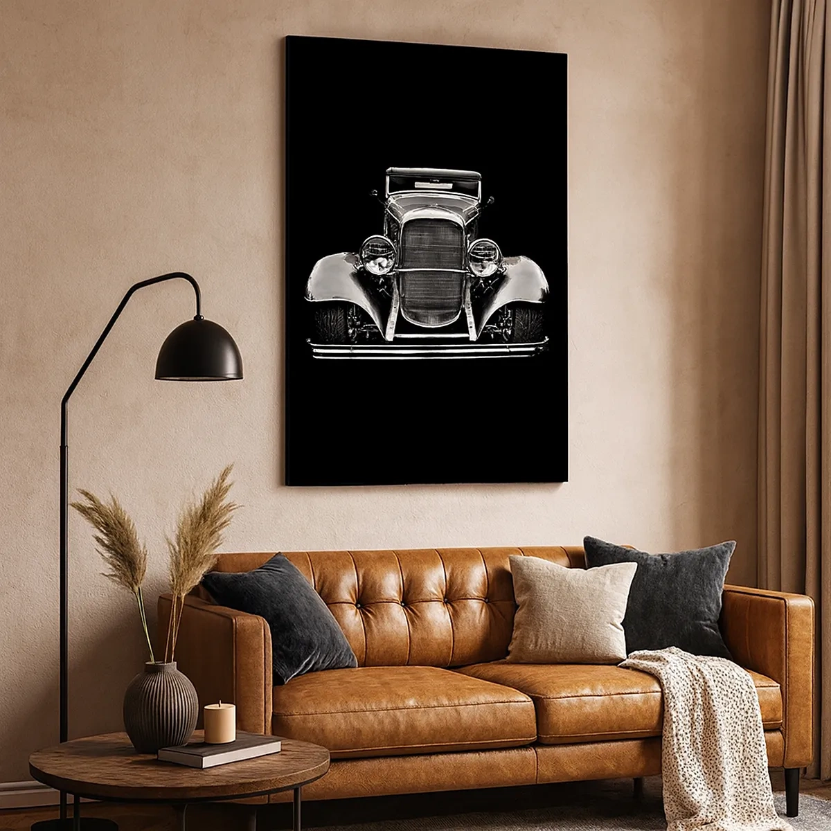 Bild auf Leinwand - Leinwandbild - Ein Oldtimer in Schwarz und Weiß - 50x70cm - Wahrer Gentleman - Moderne Wanddekoration für Wohnzimmer und Schlafzimmer ARTTOR