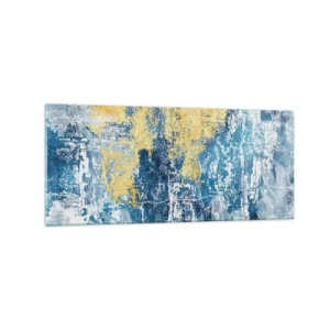 Glasbild - Bild auf glas - Abstraktion in Blau- und Gelbtönen - 120x50cm - Abstraktion voller Wetter - Moderne Wanddekoration für Wohnzimmer und Schlafzimmer ARTTOR