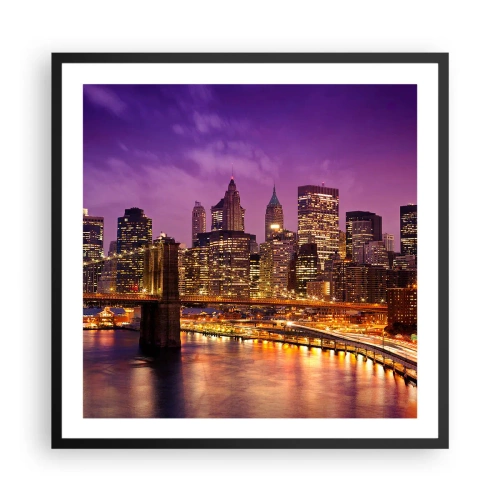 Poster in einem schwarzem Rahmen - Violett-goldenes Manhathann - 60x60 cm