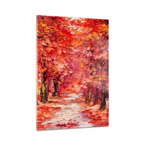 Glasbild - Bild auf glas - Eine malerische Gasse in herbstlichen Farben voller warmer Farbtöne - 50x70cm - Herbstlicher Eindruck - Moderne Wanddekoration für Wohnzimmer und Schlafzimmer ARTTOR