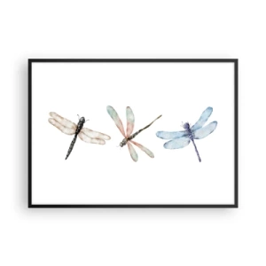Poster in einem schwarzem Rahmen - Drei Libellen in zarten Pastellfarben - 100x70cm - Schwerelose Libellen - Moderne Wanddekoration für Wohnzimmer und Schlafzimmer ARTTOR