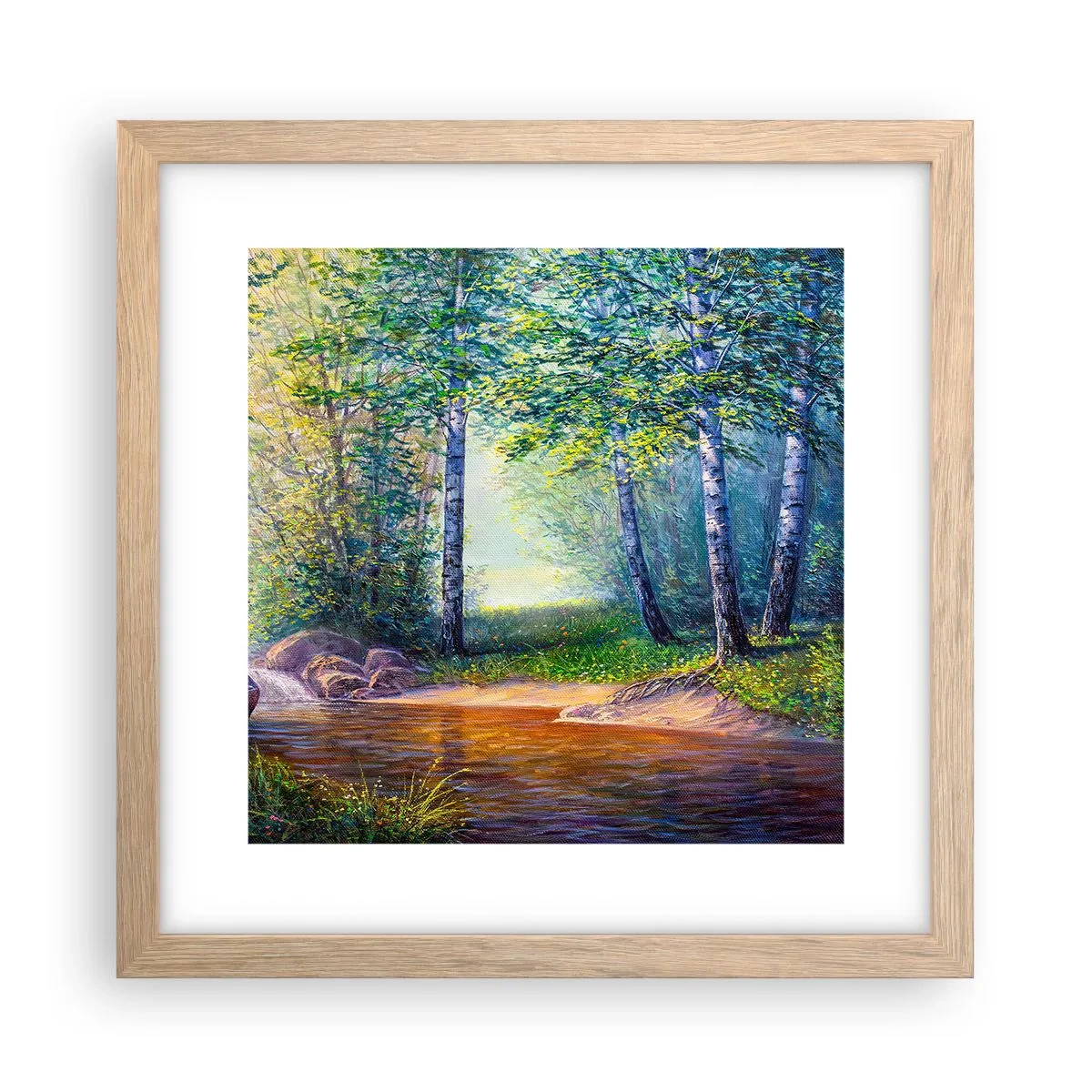 Poster in einem Rahmen aus heller Eiche - Idyllische Landschaft - 30x30 cm