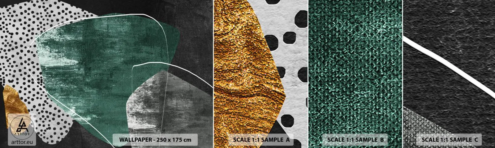 Fototapetenmuster Standard Eco - Bunte Abstraktion mit Blattgold - Abstraktion, Textur, Collage - 100x30 cm