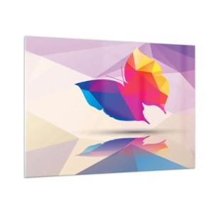 Glasbild - Bild auf glas - Geometrischer Schmetterling in leuchtend bunter Abstraktion - 100x70cm - Regenbogenschmetterling - Moderne Wanddekoration für Wohnzimmer und Schlafzimmer ARTTOR