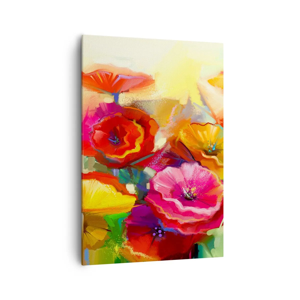 Bild auf Leinwand - Leinwandbild - Bunte abstrakte Blumen auf hellem Hintergrund - 70x100cm - Nicht nur rot - Moderne Wanddekoration für Wohnzimmer und Schlafzimmer ARTTOR