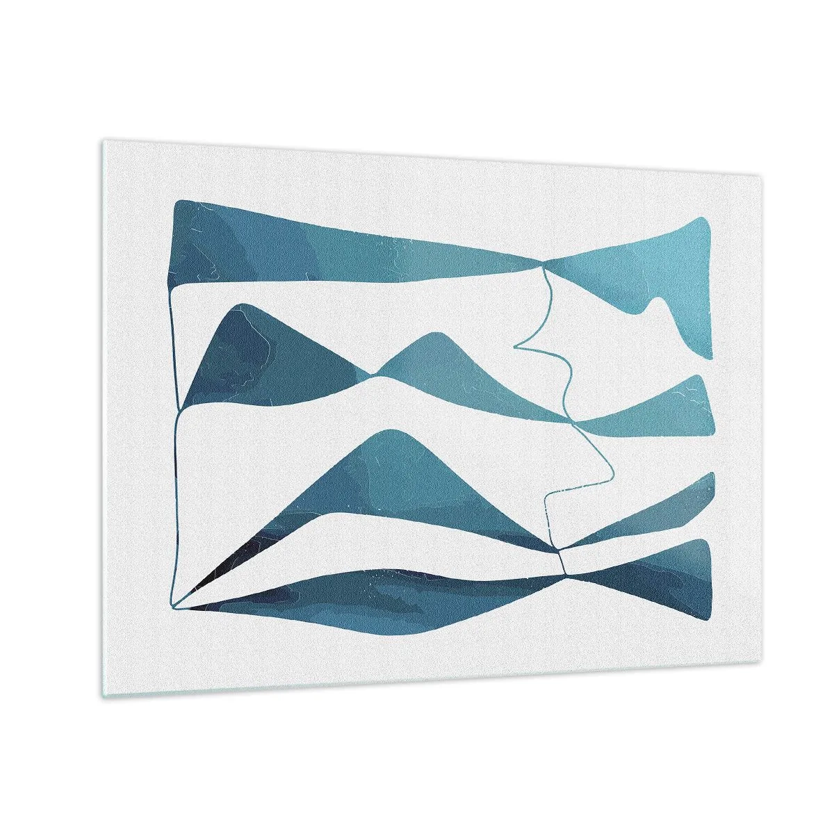 Glasbild - Bild auf glas - Türkisfarbene Wellen und Formen auf weißem Hintergrund - 70x50cm - Abstraktion: türkisfarbene Verbindung - Moderne Wanddekoration für Wohnzimmer und Schlafzimmer ARTTOR