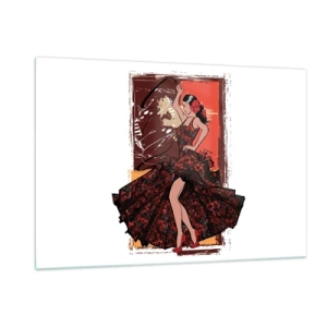 Glasbild - Bild auf glas - Flamenco-Tänzerin in einem eleganten rot-schwarzen Kleid - 120x80cm - Im Rhythmus des Herzens - Moderne Wanddekoration für Wohnzimmer und Schlafzimmer ARTTOR