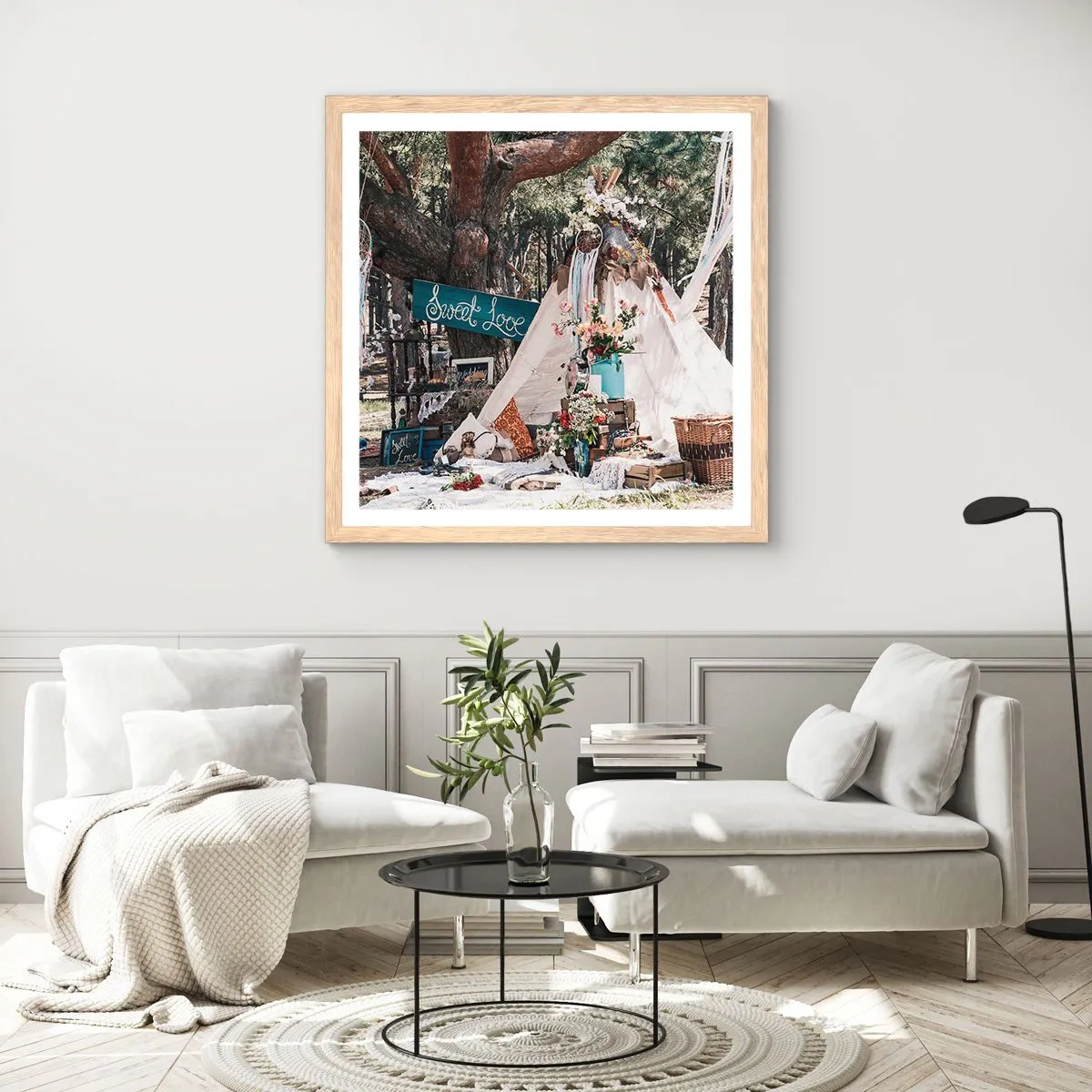 Poster in einem Rahmen aus heller Eiche - Liebe machen ... - 60x60 cm