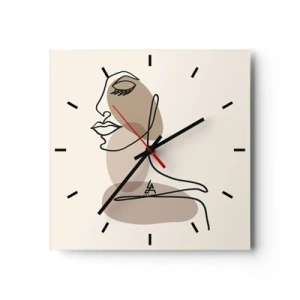 Wanduhr - Glasuhr - Ein weibliches Profil im minimalistischen Line-Art-Stil - 30x30cm - Eine gewisse Linie der Schönheit - Moderne Wanddekoration für Wohnzimmer und Schlafzimmer ARTTOR