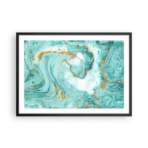 Poster in einem schwarzem Rahmen - Türkisfarbener Marmor mit goldenen Akzenten in einer abstrakten Komposition - 70x50cm - Unter der großen Welle der Edo-Ära - Moderne Wanddekoration für Wohnzimmer und Schlafzimmer ARTTOR