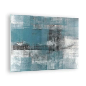 Glasbild - Bild auf glas - Abstraktion in Blau- und Grautönen mit geometrischen Formen - 70x50cm - Wasser und Luft - Moderne Wanddekoration für Wohnzimmer und Schlafzimmer ARTTOR