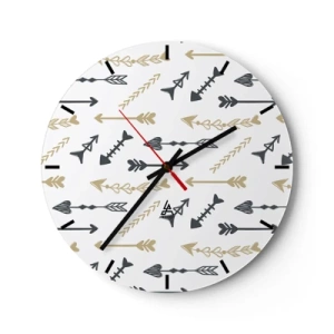 Wanduhr - Glasuhr - Dekoratives Muster mit verschiedenen Pfeilen auf weißem Hintergrund - 30x30cm - Der Traum des Bogenschützen - Moderne Wanddekoration für Wohnzimmer, Küche und Schlafzimmer ARTTOR