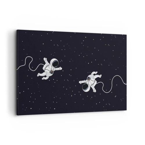 Bild auf Leinwand - Leinwandbild - Astronauten schweben im Weltraum vor dem Hintergrund der Sterne - 120x80cm - Kosmischer Tanz - Moderne Wanddekoration für Wohnzimmer und Schlafzimmer ARTTOR