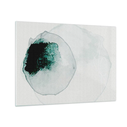 Glasbild - Bild auf glas - Eine abstrakte Form, die einem Wassertropfen in Grüntönen ähnelt. - 70x50cm - In einem Tropfen Wasser - Moderne Wanddekoration für Wohnzimmer und Schlafzimmer ARTTOR