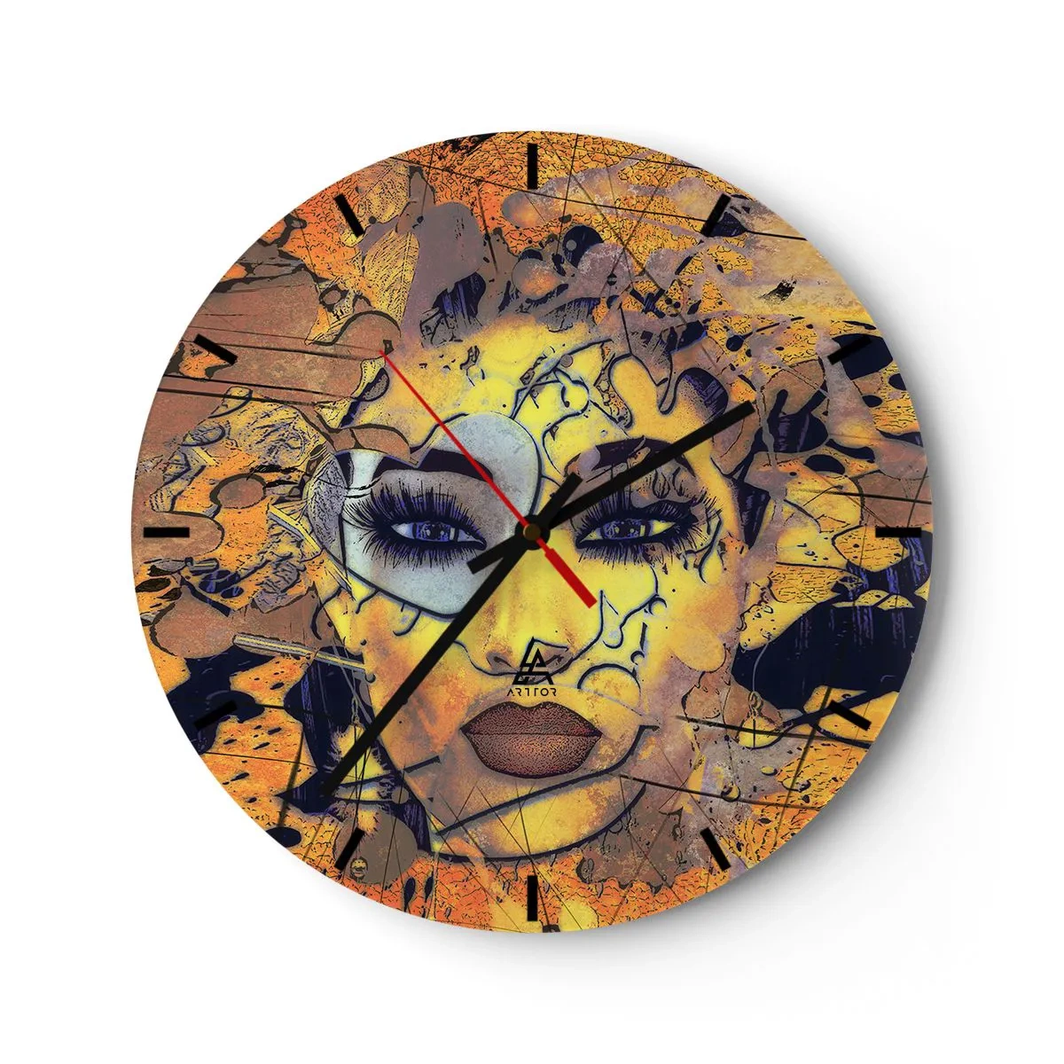 Wanduhr - Glasuhr - Porträt einer abstrakten Frau in Gold- und Schwarztönen - 30x30cm - Sonnige Schönheit - Moderne Wanddekoration für Wohnzimmer, Küche und Schlafzimmer ARTTOR