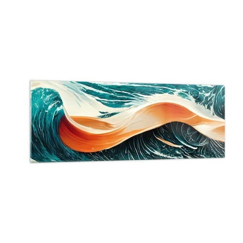 Glasbild - Bild auf glas - Dynamische Meereswellen mit abstraktem Band - 140x50cm - Traum eines Surfers - Moderne Wanddekoration für Wohnzimmer und Schlafzimmer ARTTOR