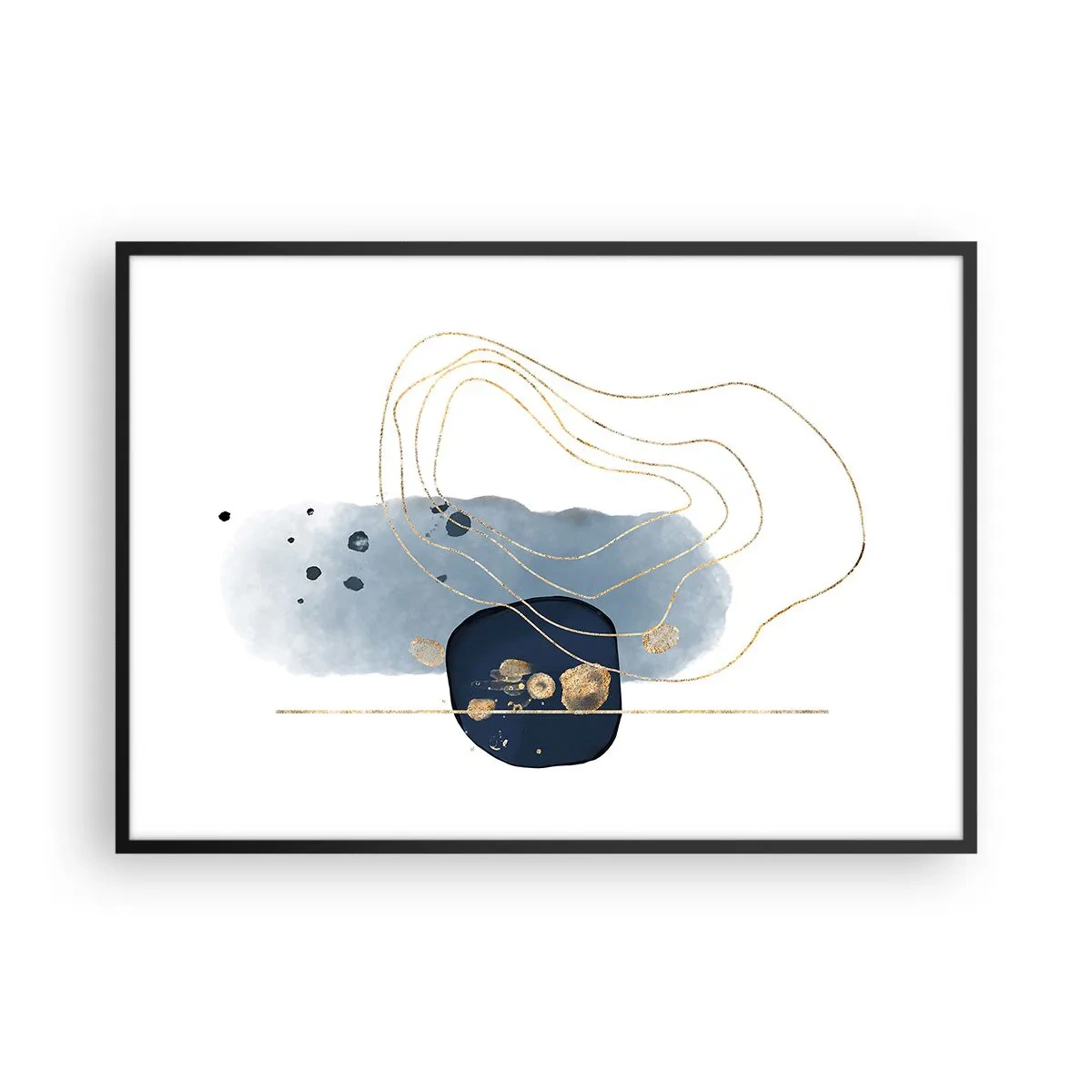 Poster in einem schwarzem Rahmen - Abstraktion in Blau- und Goldtönen - 100x70cm - Blau-goldene Fantasie - Moderne Wanddekoration für Wohnzimmer und Schlafzimmer ARTTOR