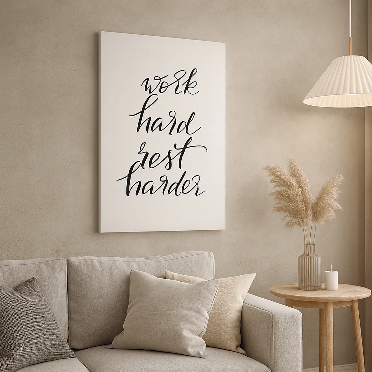 Bild auf Leinwand - Leinwandbild - Zitat „Arbeite hart, ruhe dich härter aus“ auf weißem Hintergrund - 50x70cm - Lebensbalance - Moderne Wanddekoration für Wohnzimmer und Schlafzimmer ARTTOR