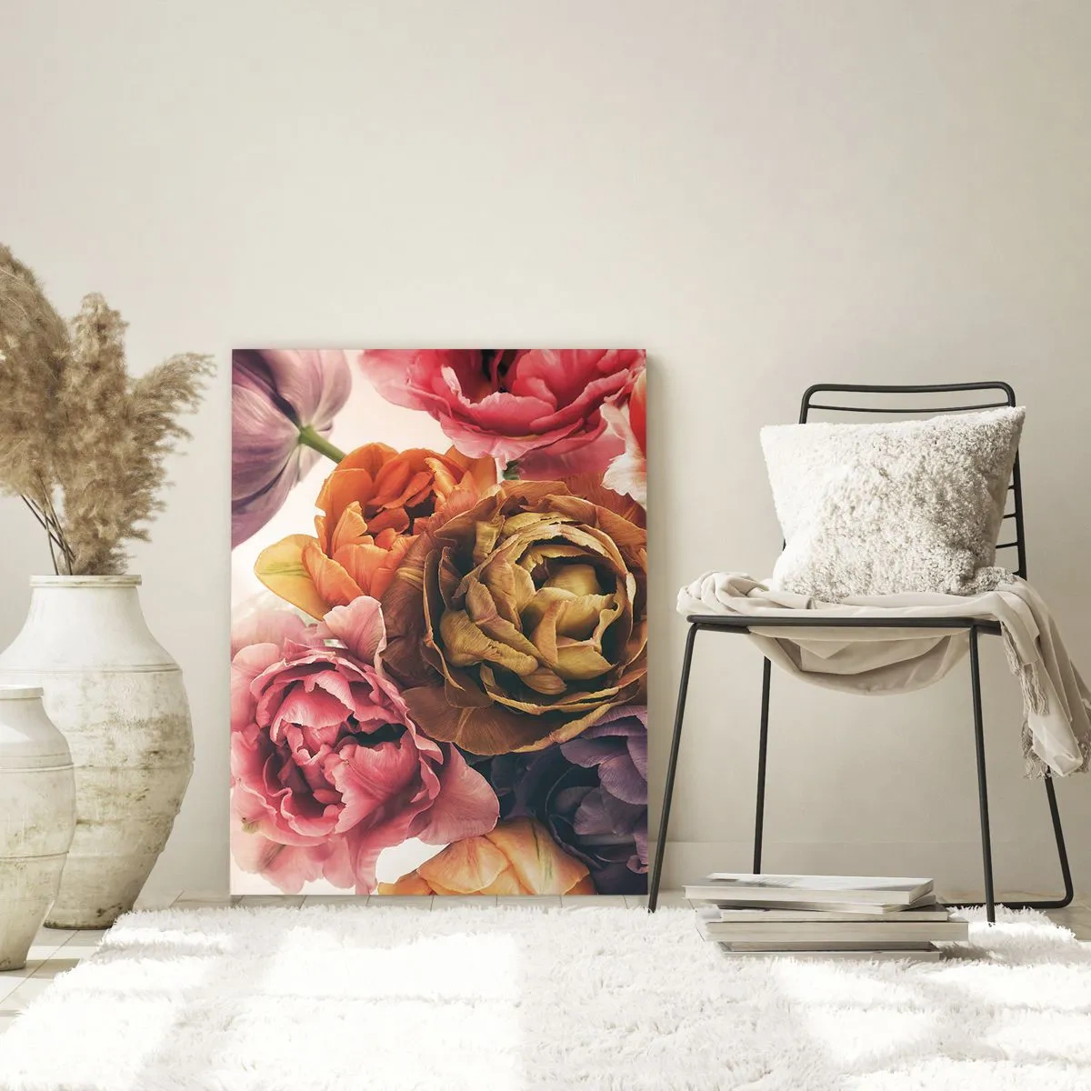 Glasbild - Bild auf glas - Eine Nahaufnahme eines Straußes bunter Blumen - 50x70cm - Eine Feier des Lebens - Moderne Wanddekoration für Wohnzimmer und Schlafzimmer ARTTOR