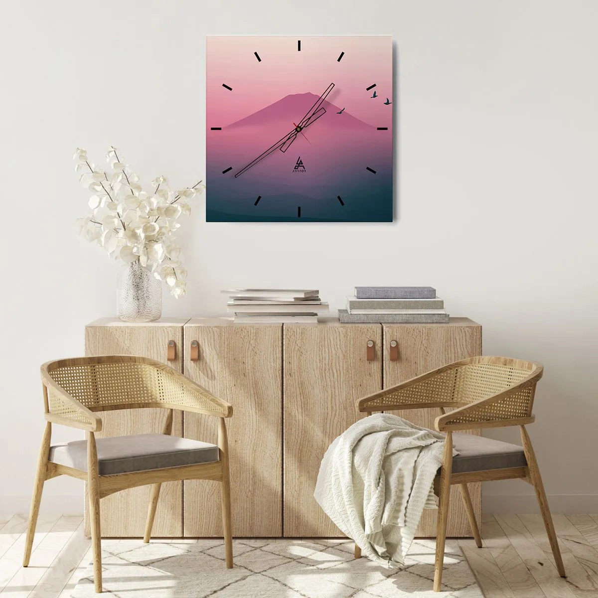 Wanduhr - Glasuhr - Wanderer über den Wolken - 40x40 cm