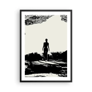 Poster in einem schwarzem Rahmen - Silhouette einer Frau, die in einem kontrastierenden Stil aus einer Höhle auftaucht - 50x70cm - Neuer Blick - Moderne Wanddekoration für Wohnzimmer und Schlafzimmer ARTTOR