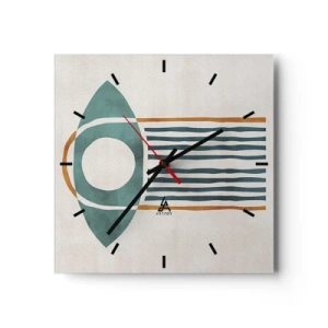 Wanduhr - Glasuhr - Geometrisches Muster in Grün- und Orangetönen - 30x30cm - Zeichen und Rituale - Moderne Wanddekoration für Wohnzimmer und Schlafzimmer ARTTOR