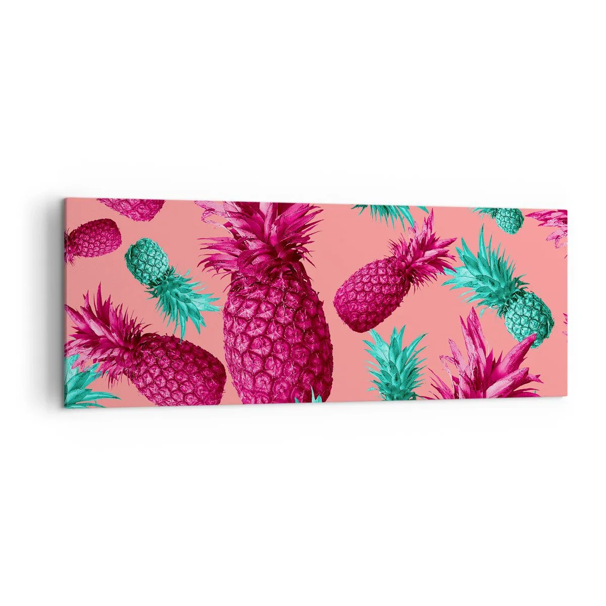 Bild auf Leinwand - Leinwandbild - Exotische Ananas in Pink und Türkis - 140x50cm - Freiheit ist süß - Moderne Wanddekoration für Wohnzimmer und Schlafzimmer ARTTOR