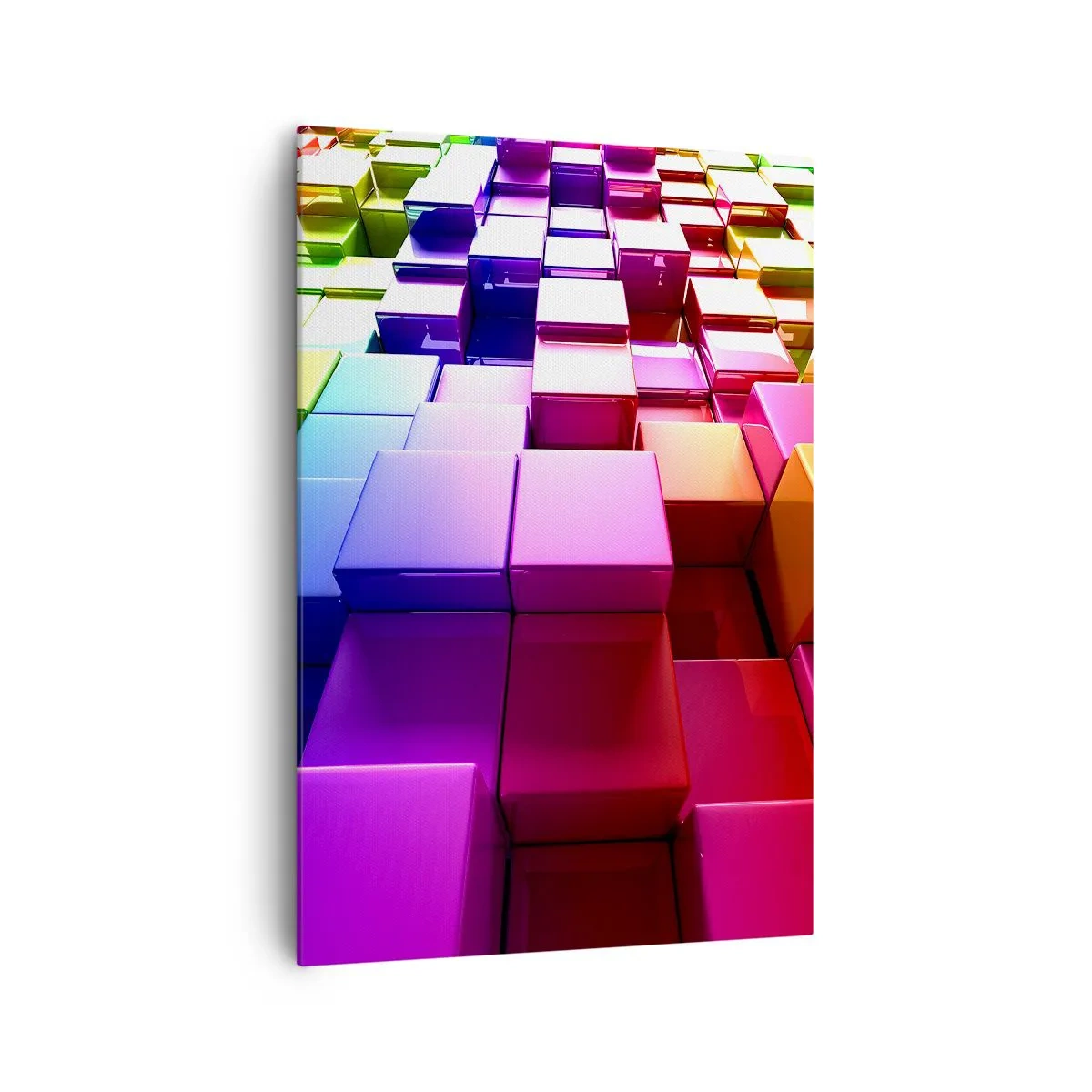 Bild auf Leinwand - Leinwandbild - Bunte geometrische 3D-Würfel - 70x100cm - Op-Art gemeinsam im Team - Moderne Wanddekoration für Wohnzimmer und Schlafzimmer ARTTOR