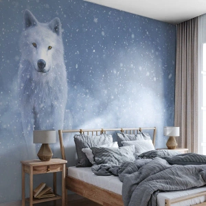 Selbstklebende Fototapete Deluxe Sticker - In Winterstimmung - weißer Wolf, Tiere, Winter - 300x210 cm