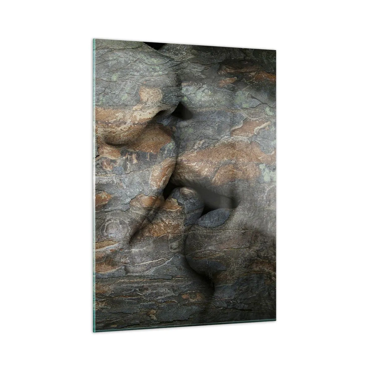 Glasbild - Bild auf glas - In die Struktur der Baumrinde eingebettete Gesichter - 50x70cm - Für immer zusammen - Moderne Wanddekoration für Wohnzimmer und Schlafzimmer ARTTOR