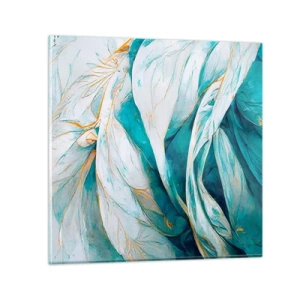 Glasbild - Bild auf glas - Blaue Abstraktion mit goldenem Motiv - 40x40 cm