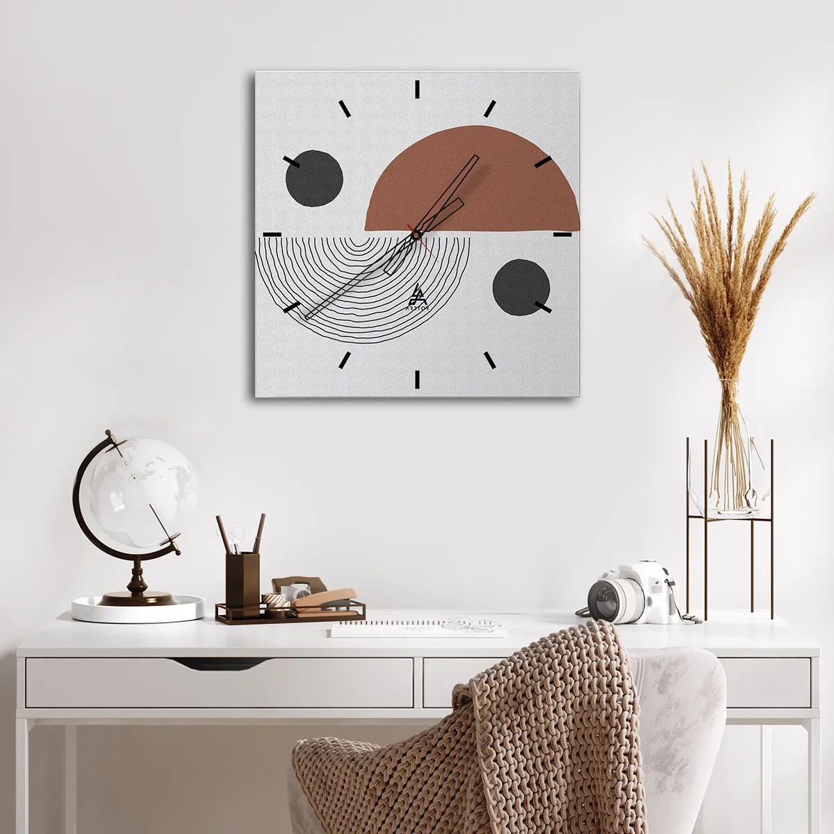 Wanduhr - Glasuhr - Geometrische Formen in Braun- und Schwarztönen - 30x30cm - Perfektion des Rades - Moderne Wanddekoration für Wohnzimmer und Schlafzimmer ARTTOR
