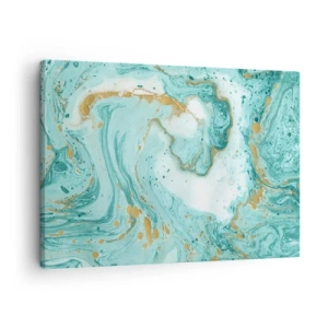 Bild auf Leinwand - Leinwandbild - Türkisfarbener Marmor mit goldenen Akzenten in einer abstrakten Komposition - 70x50cm - Unter der großen Welle der Edo-Ära - Moderne Wanddekoration für Wohnzimmer und Schlafzimmer ARTTOR