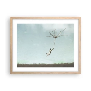 Poster in einem Rahmen aus heller Eiche - Drachen, Löwenzahn, Wind - 50x40 cm