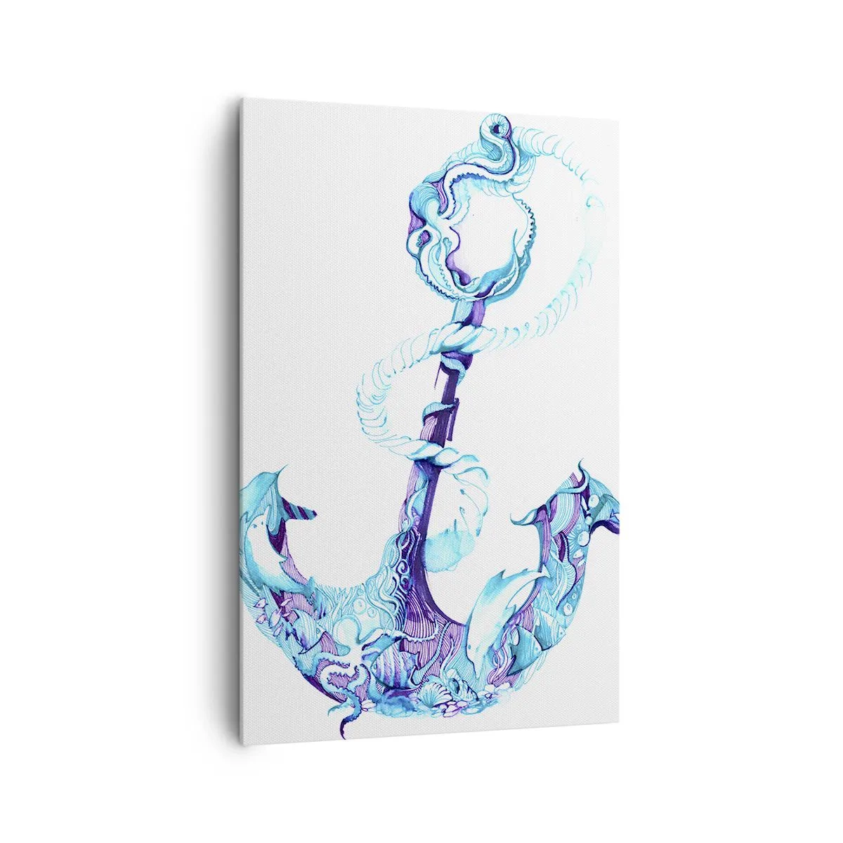 Bild auf Leinwand - Leinwandbild - Abstrakter Anker in Blautönen mit nautischen Details - 80x120cm - Der Vertraute der Geheimnisse des Meeres - Moderne Wanddekoration für Wohnzimmer und Schlafzimmer ARTTOR