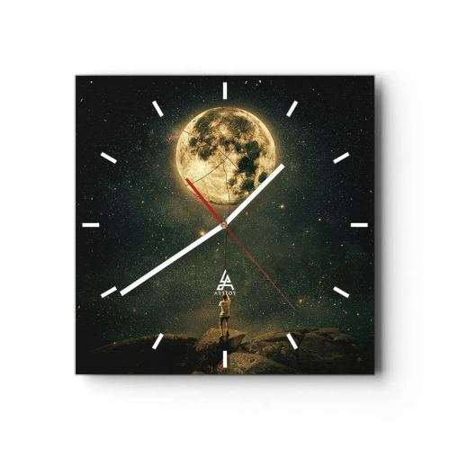 Wanduhr - Glasuhr - Mann mit dem Mond vor dem Sternenhimmel - 30x30cm - Der Mann, der den Mond gestohlen hat - Moderne Wanddekoration für Wohnzimmer und Schlafzimmer ARTTOR