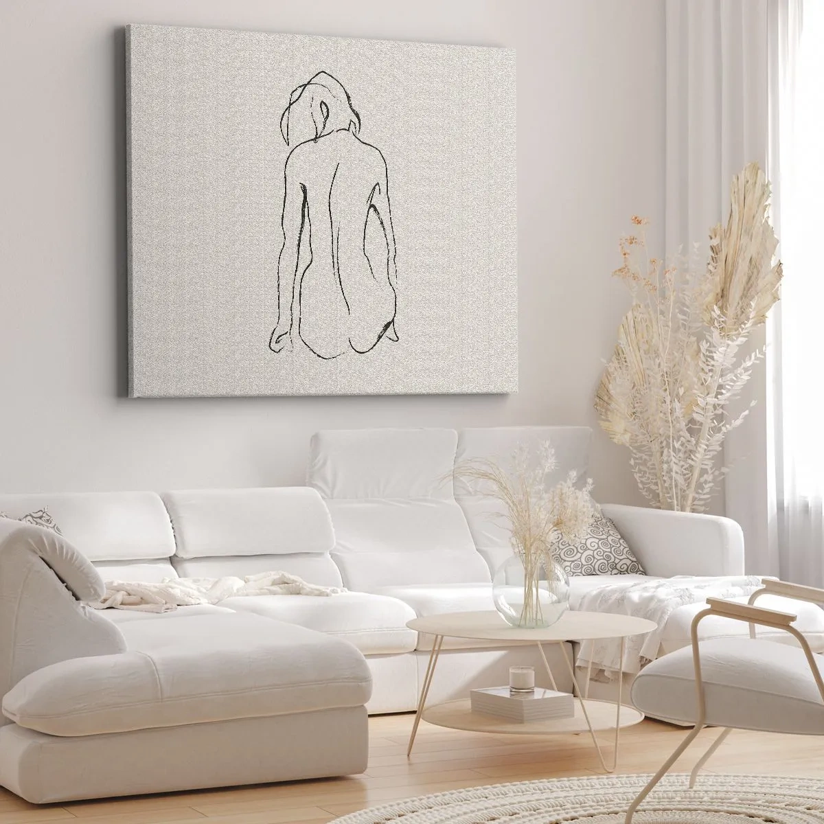 Bild auf Leinwand - Leinwandbild - Eine subtile Skizze der Silhouette eines Mädchens von hinten - 70x50cm - Mädchenakt - Moderne Wanddekoration für Wohnzimmer und Schlafzimmer ARTTOR