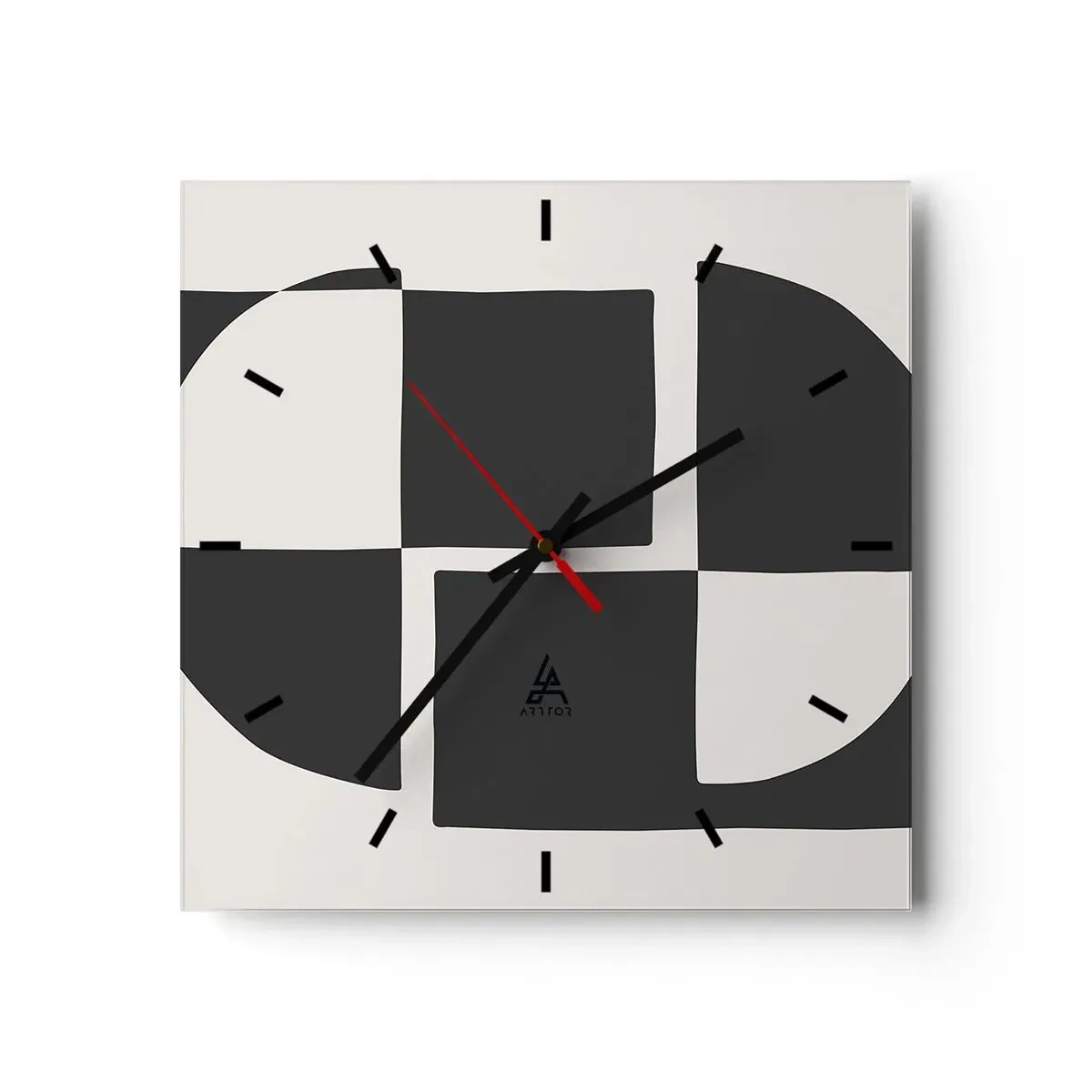Wanduhr - Glasuhr - Abstrakte geometrische Formen in Schwarz und Weiß - 30x30cm - Antithese - Synthese - Moderne Wanddekoration für Wohnzimmer und Schlafzimmer ARTTOR