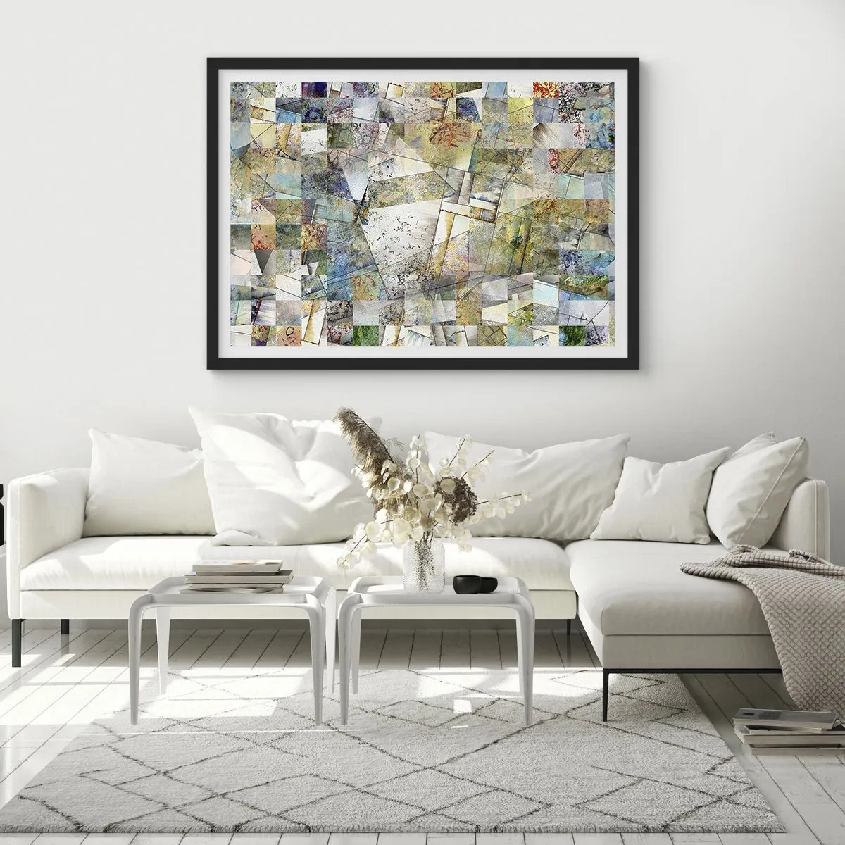 Poster in einem schwarzem Rahmen - Bunte Abstraktion mit geometrischen Formen und Linien - 100x70cm - Geometrische Mischung - Moderne Wanddekoration für Wohnzimmer und Schlafzimmer ARTTOR