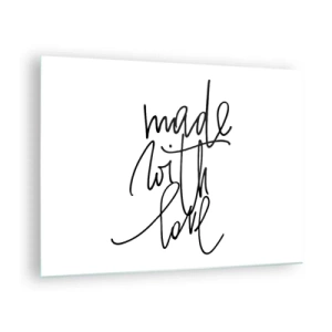 Glasbild - Bild auf glas - Minimalistische Aufschrift „Mit Liebe gemacht“ - 70x50cm - Die beste Marke - Moderne Wanddekoration für Wohnzimmer und Schlafzimmer ARTTOR