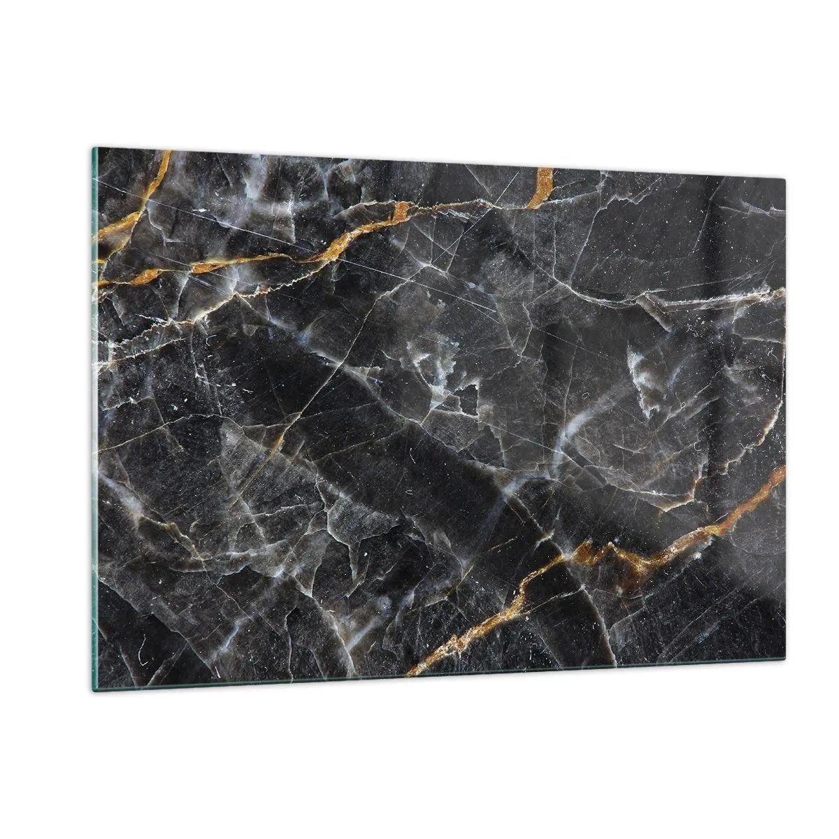 Glasbild - Bild auf glas - Schwarz-goldenes Marmormuster mit weißen Adern - 120x80cm - Das Innenleben des Steins - Moderne Wanddekoration für Wohnzimmer und Schlafzimmer ARTTOR