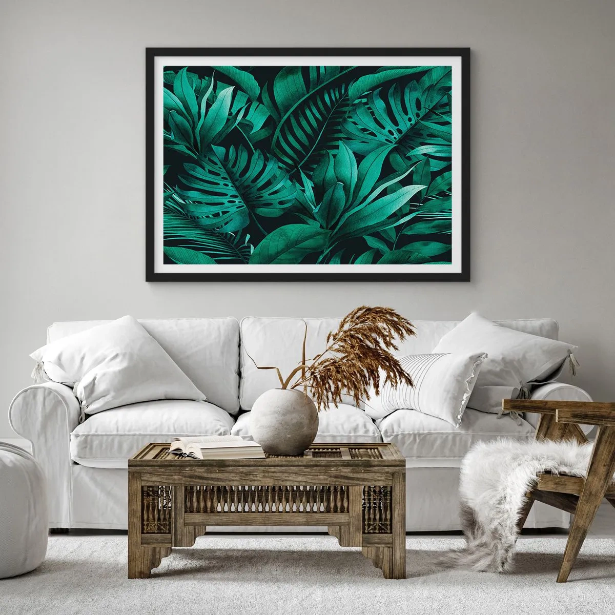 Poster in einem schwarzem Rahmen - Die Tiefe des tropischen Grüns - 50x40 cm