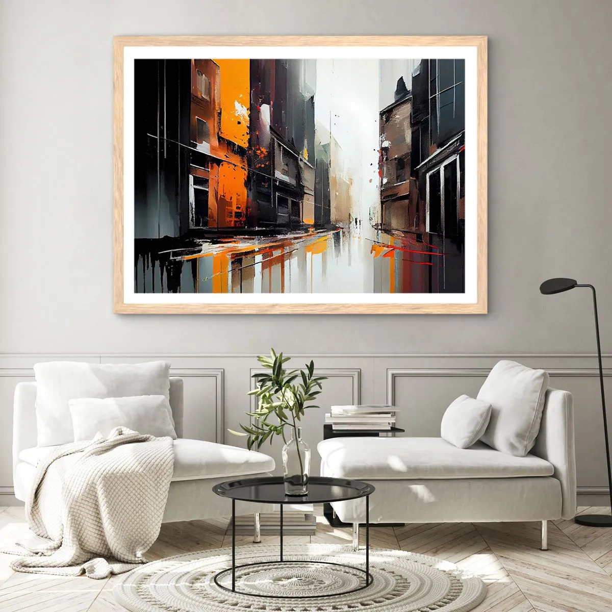 Poster in einem Rahmen aus heller Eiche - Regnerischer Tag - 50x40 cm