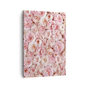 Bild auf Leinwand - Leinwandbild - Zarte Rosen in Rosatönen auf der gesamten Oberfläche - 50x70cm - Auf Rosen gebettet - Moderne Wanddekoration für Wohnzimmer und Schlafzimmer ARTTOR