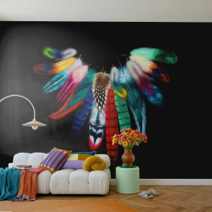 Fototapete Premium Sand - Indische Halskette - Vogelfeder, Boho, Grafik - 500x350 cm