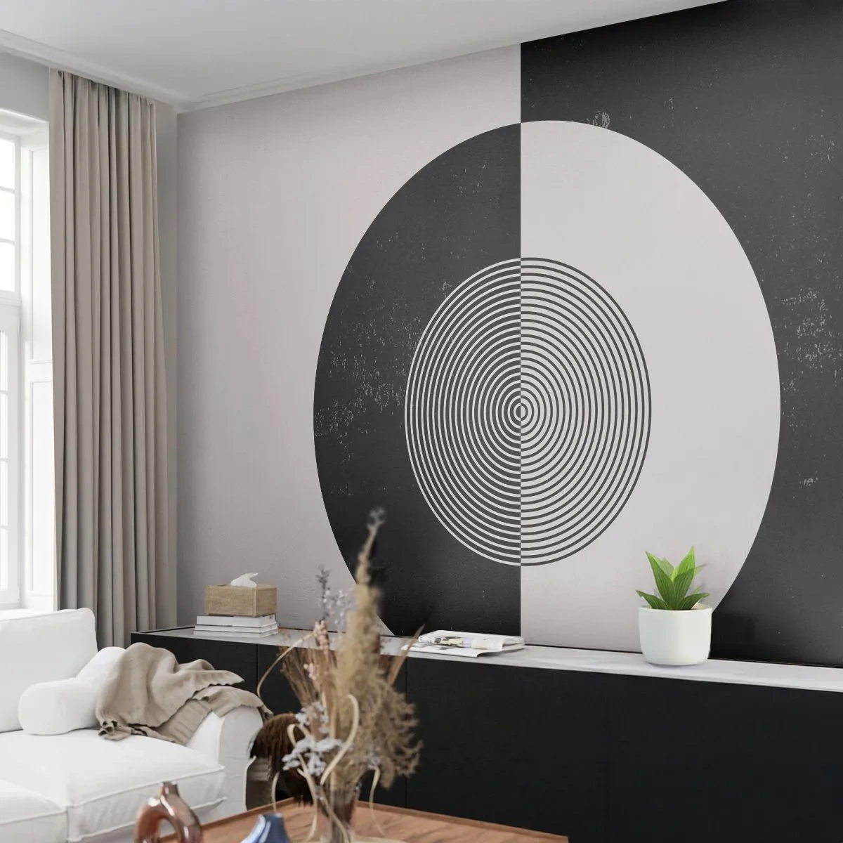Selbstklebende Fototapete Deluxe Sticker - Harmonie in Schwarz und Weiß - Abstraktion, Stück, Schwarz und weiß - 350x256 cm