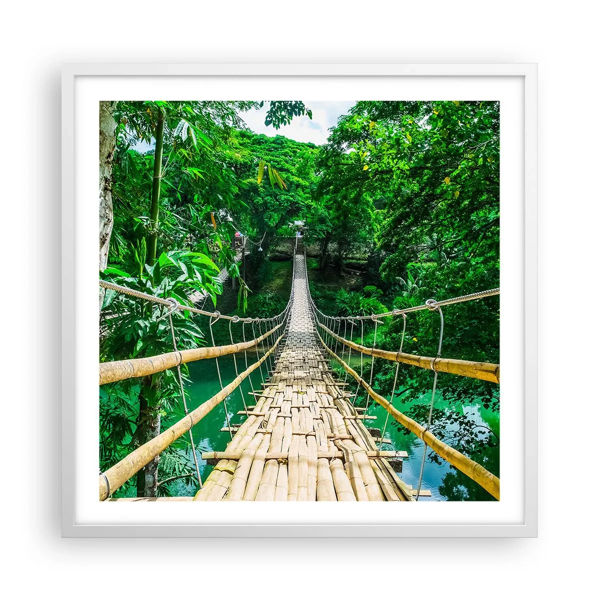 Poster in einem weißen Rahmen - Monkey Bridge über das Grün - 60x60 cm