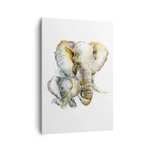 Bild auf Leinwand - Leinwandbild - Aquarell-Elefanten in dezenten Farben - 70x100cm - Mama ist kein Zuhause - Moderne Wanddekoration für Wohnzimmer und Schlafzimmer ARTTOR