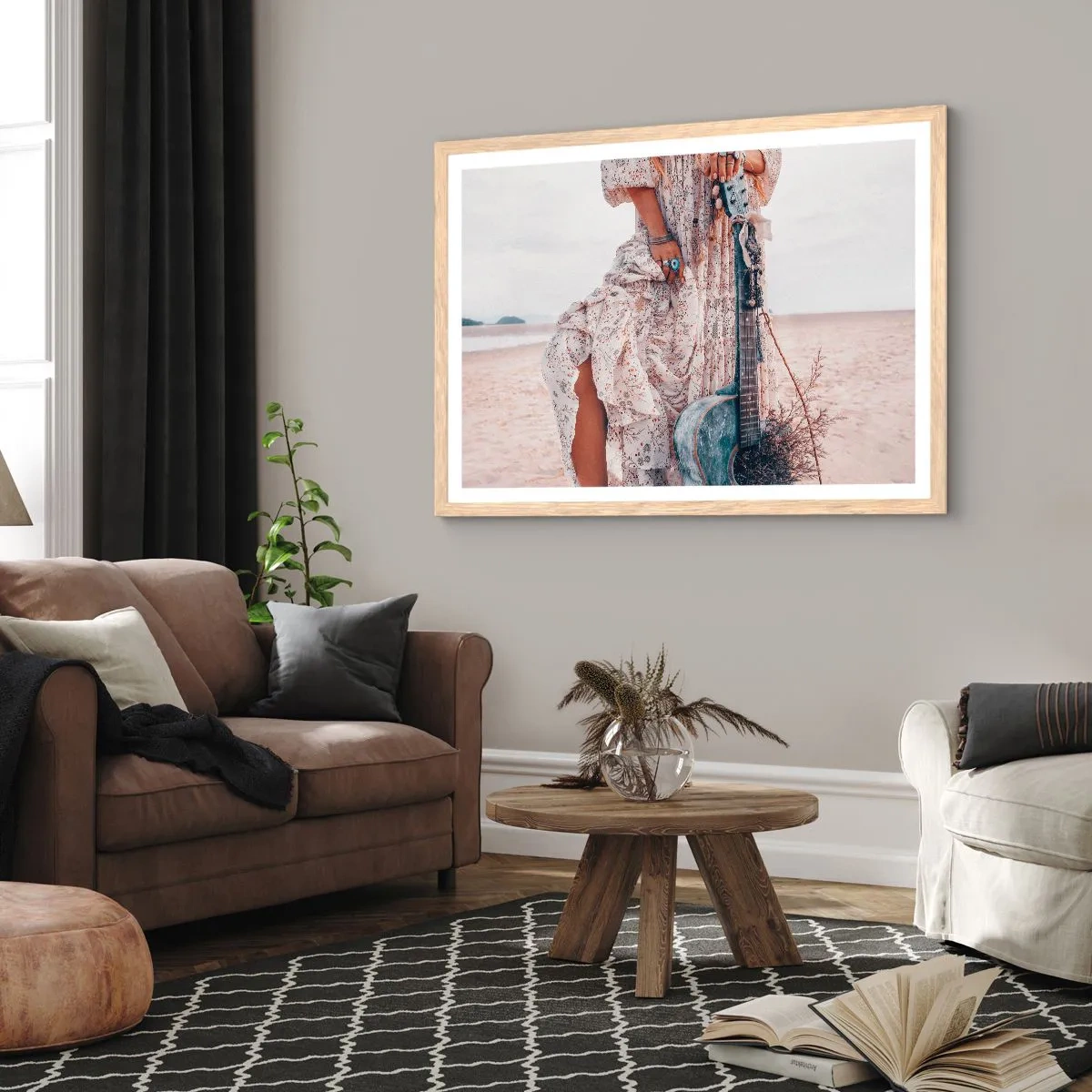 Poster in einem Rahmen aus heller Eiche - Kinderblumen auf dem Weg - 70x50 cm